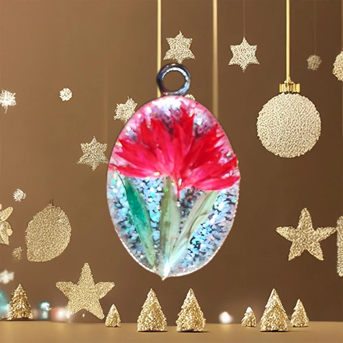 Collier ovale fleur naturelle séchée rouge